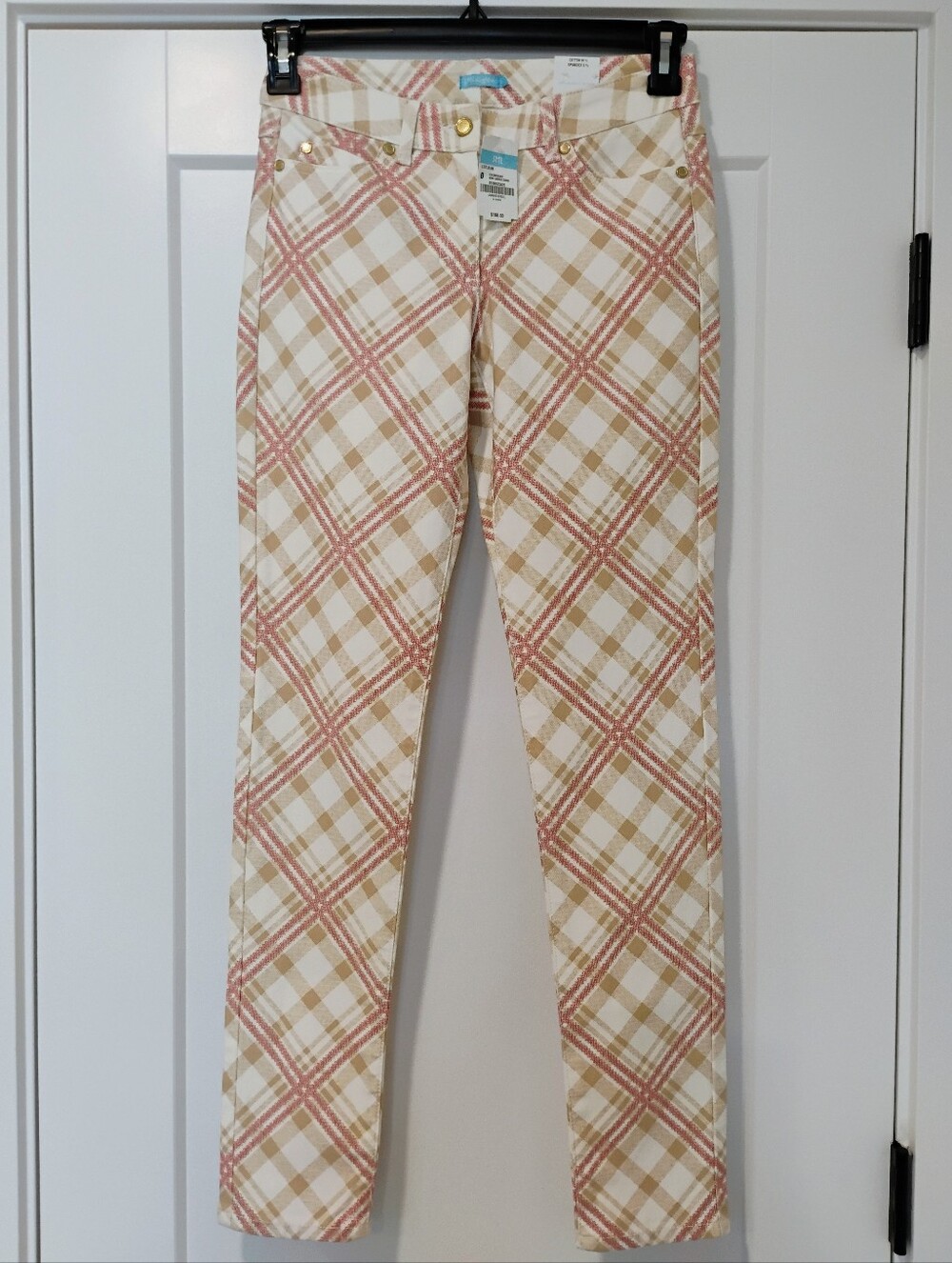 NWT 25 0 J.McLaughlin Lexi Mini Linked Chain Plaid Denim Stretch Jeans NEW